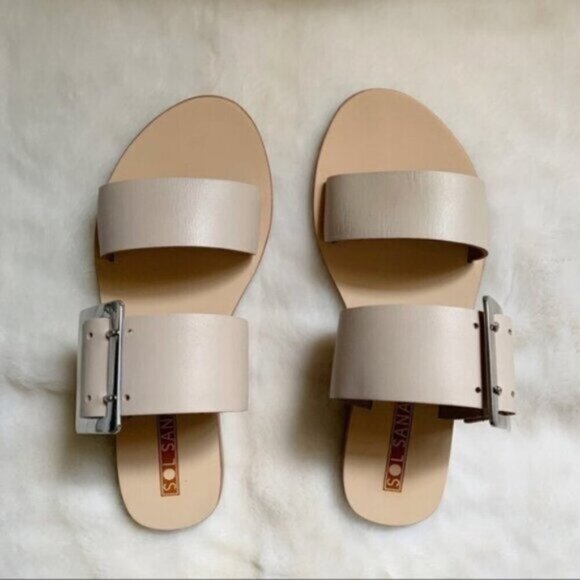 Free People Sol Sana April II Slide Sandals Flats Straps Leather Buckle Ecru 6 - Picture 10 of 15